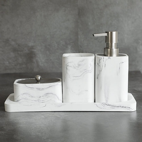 Juego de Baño Cuatro Piezas Estilo Nórdico con Mármol en Resina - Image 2
