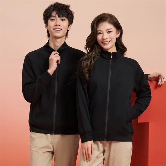 Purple full-zip jacket with a stand-up collar, raglan sleeves, and front pockets, displayed on a hanger. - Image 21
