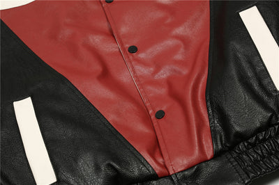 Chaqueta de Cuero PU con Letras Bordadas y Contraste de Colores para Hombre - Image 11