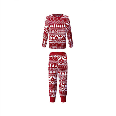 Red and white Christmas pajama set with long-sleeve top and pants, featuring a Fair Isle reindeer and tree print. - Image 15