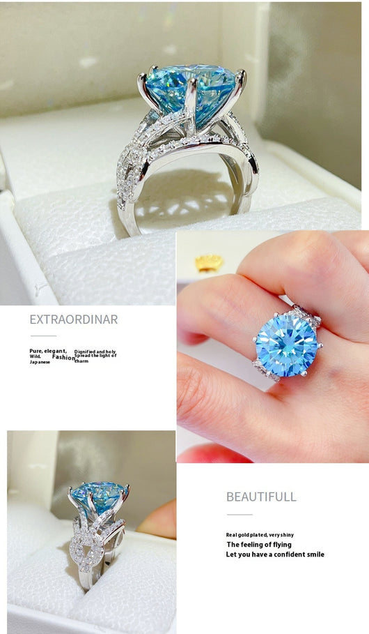 Anillo de Lujo con Moissanita Azul de 10 Quilates - Diamante Completo para Mujer - Image 9