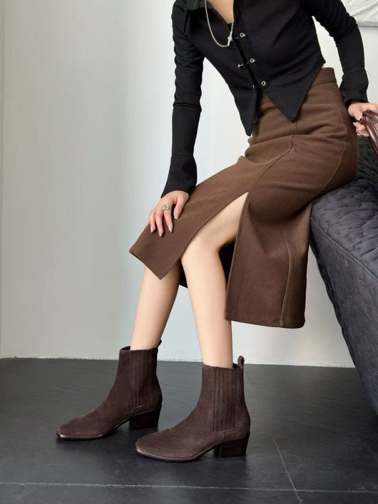 Botas Retro de Tacón Cuadrado y Punta Cuadrada en Cuero Mate para Mujer - Image 3