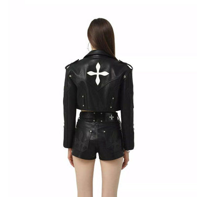 Chaqueta de Cuero para Motociclista con Cuello Solapa - Manga Larga Versátil - Image 3