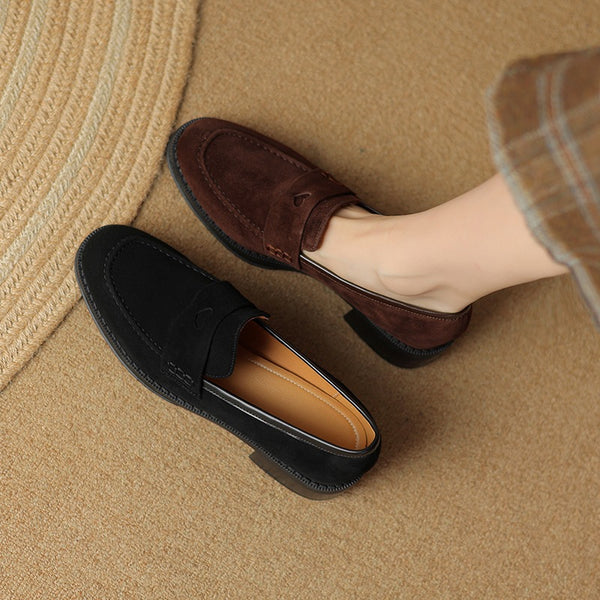 Zapatos de Tacón Grueso en Gamuza de Oveja para Primavera