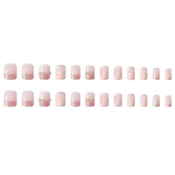 Uñas Postizas Adhesivas Perla Camelia - Diseño Montaña Verano