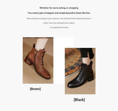 Botas Tobilleras de Cuero Estilo Retro con Cierre Lateral y Cordones - Image 11
