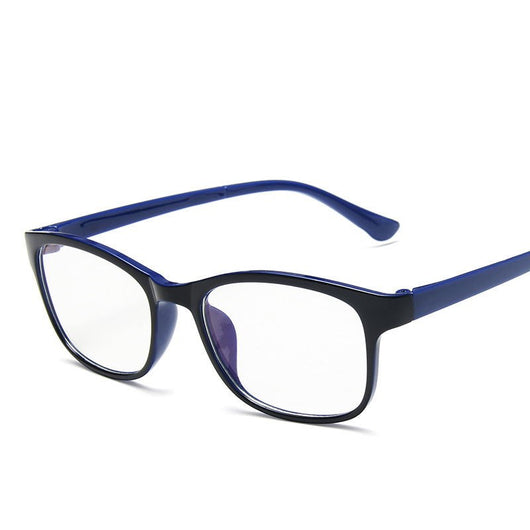 Red and black rectangular anti-blue light glasses with clear lenses, shown at an angle on a white background. - Image 6