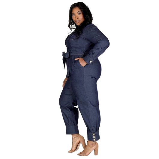 Jumpsuit de Mezclilla Talla Grande para Mujer - Comodidad y Estilo Otoñal - Image 10