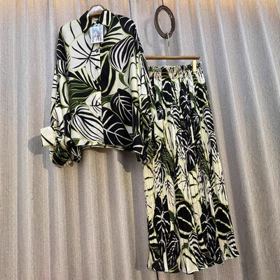 Conjunto de Dos Piezas: Blusa Estampada Personalizada + Pantalón Ancho de Cintura Alta - Image 2
