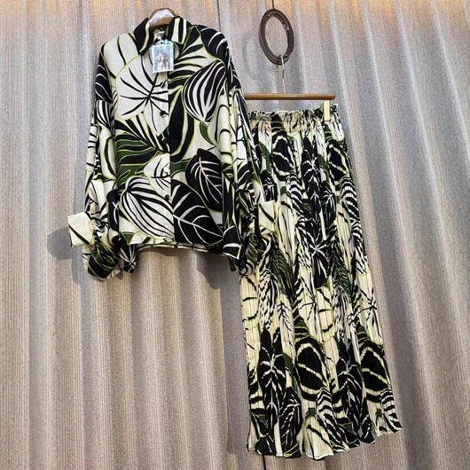 Conjunto de Dos Piezas: Blusa Estampada Personalizada + Pantalón Ancho de Cintura Alta - Image 2
