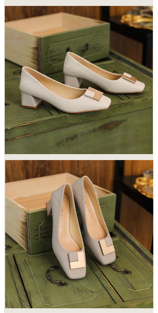 Tacones Altos de Cuero de Oveja con Hebilla Cuadrada y Tacón Robusto - Image 10