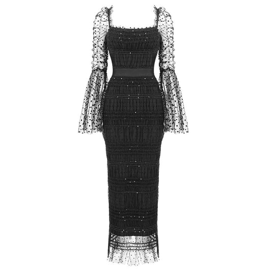 Vestido Elegante Femenino Lunares Malla Chifón - Image 3