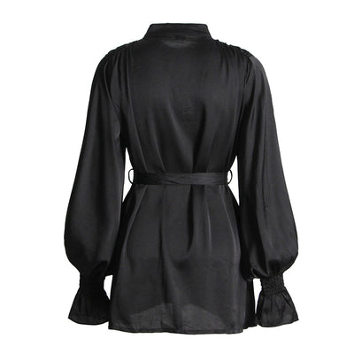 Blusa Ejecutiva de Cuello Mao con Detalles en Contraste - Image 3