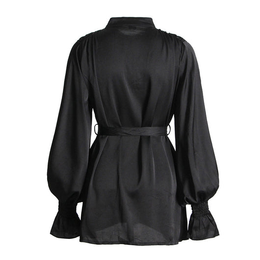 Blusa Ejecutiva de Cuello Mao con Detalles en Contraste - Image 3