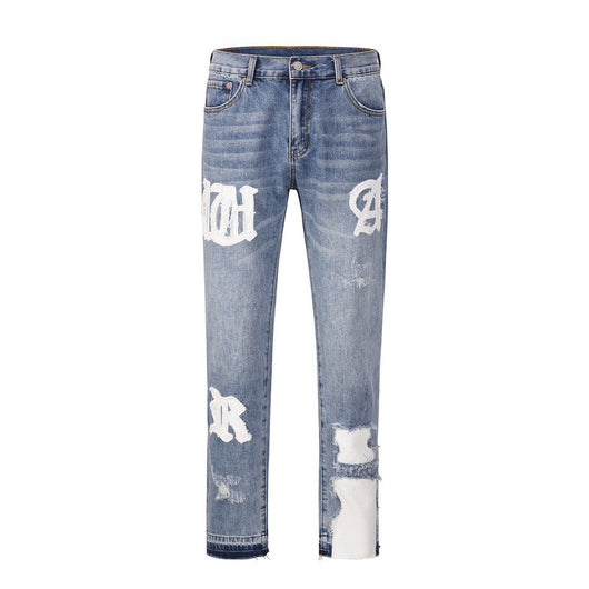Pantalones Vaqueros Desgastados con Parches y Detalles Rotos