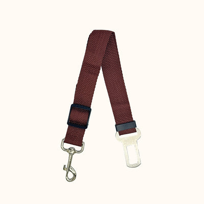 Brown nylon pet car safety belt with adjustable strap, metal seatbelt buckle, and swivel snap hook. - Image 14