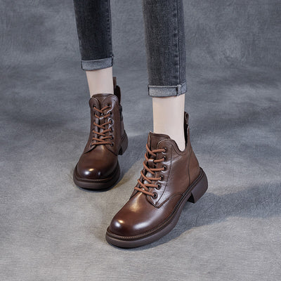 Botas Martin Cortas de Cuero con Cordones y Escote en V
