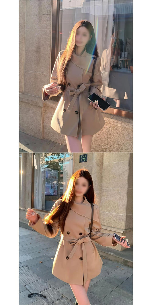 Abrigo Elegante Cintura Ajustable Estilo Coreano Primavera Otoño Talla Petite - Image 12