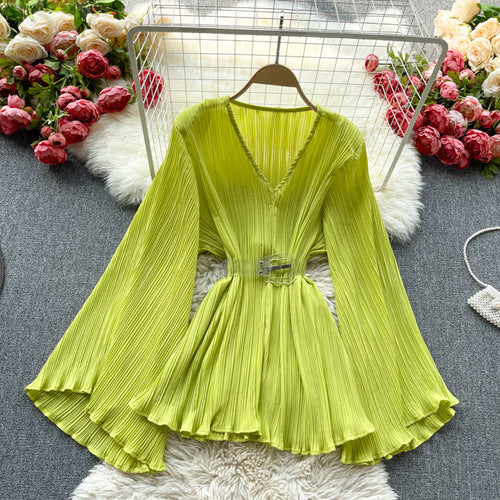 Blusa Suelta de Gasa con Escote en V y Pliegues - Image 3