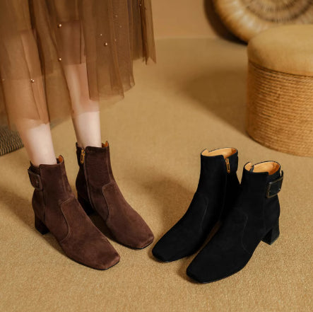 Botas Tobilleras de Tacón Grueso con Hebilla de Cuero Estilo Retro - Image 17
