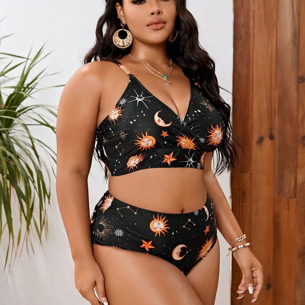 Traje de Baño Mujer Corte Asimétrico Estampado Talla Grande