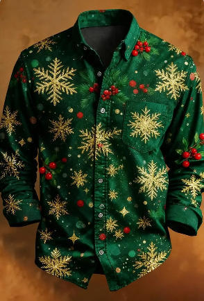Camisa Floral Navideña para Hombre - Estilo Otoñal Moderno - Image 13