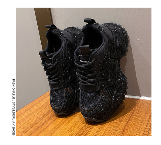 Zapatillas Deportivas Plataforma Gruesa para Mujer con Brillo y Cristales - Amarillo Claro - Image 62