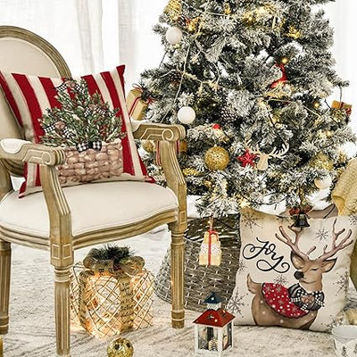 Set de 4 Fundas de Cojines Navideños Muñeco de Nieve y Reno 18x18 Pulgadas - Image 25