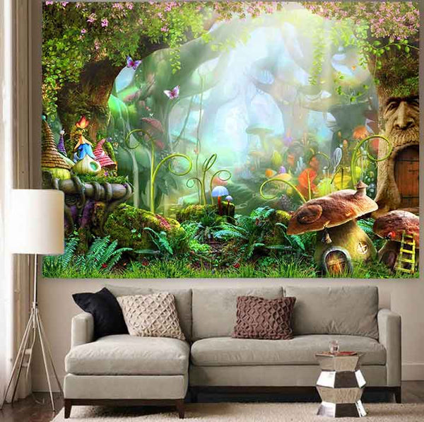 Tapiz Decorativo Colgante con Silueta de Árbol y Mar para Playa