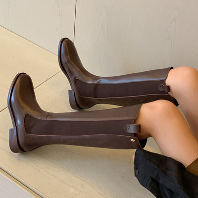 Botas Tipo Knight de Cuero con Tacón Bajo y Elástico Doble para Piernas Robustas - Image 9