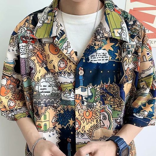Camisa Suelta Estilo Hong Kong con Estampado Integral - Image 10