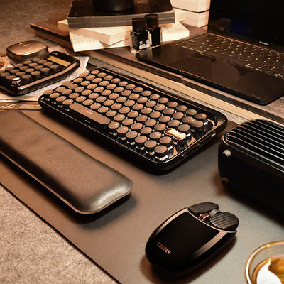 Set Teclado Mecánico y Ratón Inalámbrico Retro Oro Negro Textured