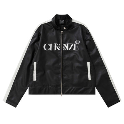 Chaqueta Hip Hop Suelta de Cuero con Letras Estampadas y Cuello Alto para Hombre - Image 4