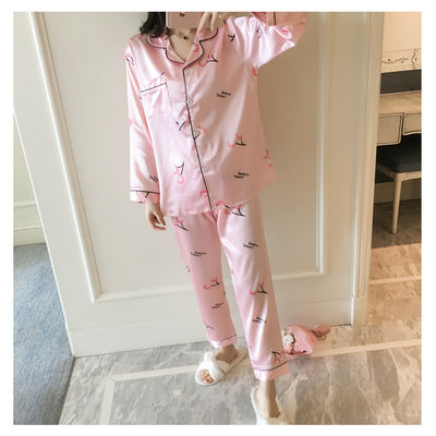 Pijama Talla Grande Verano Seda Artificial Estampado Manga Corta para Mujer - Image 2