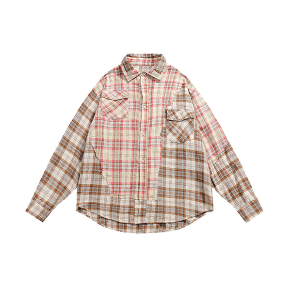 Camisa de Cuadros Combinados Manga Larga Unisex