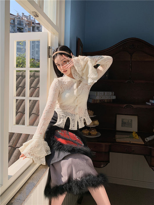 Blusa de Encaje con Patchwork y Mangas Volantes - Image 23