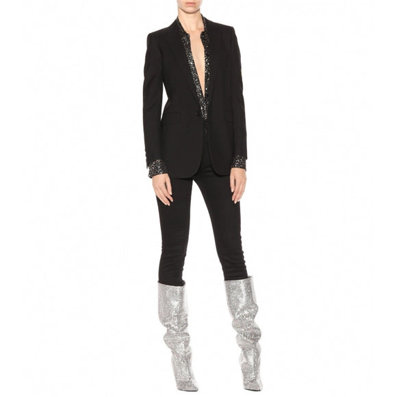 Botas Altas Brillantes con Tacón para Fiesta y Noche