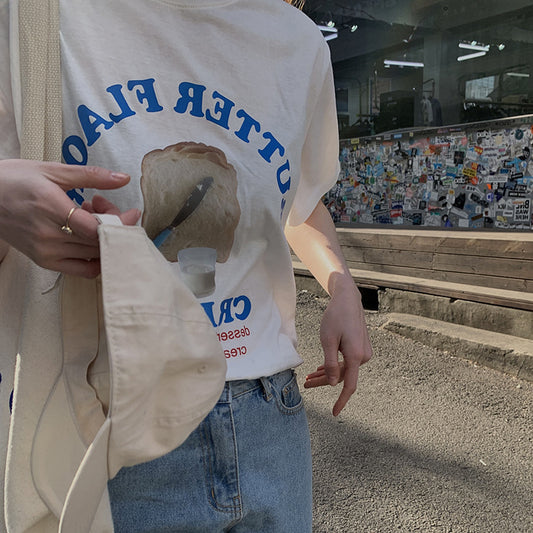 Camiseta Francesa Retro con Estampado de Letras para Mujer
