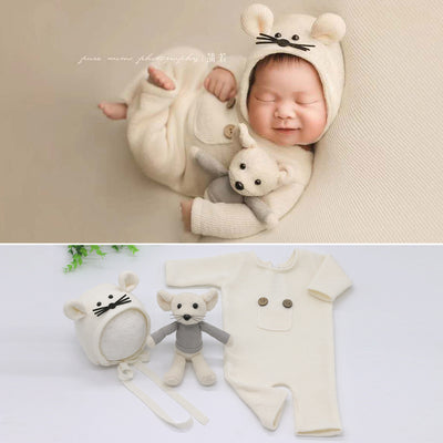 Conjunto Suave de 3 Piezas: Pijama Tejido, Gorro, Muñeca y Ratón - Image 16