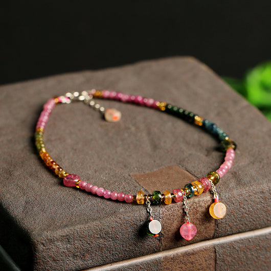 Pulsera de Tobillo en Plata 925 con Turmalina Natural y Cuentas Planas - Image 5