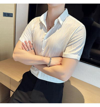 Camisa Manga Corta Slim Fit para Hombre con Patrón de Olas - Image 21