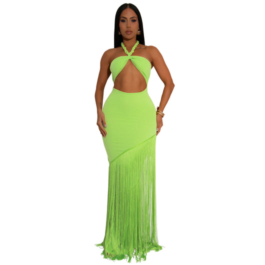 Vestido Tubo Escotado con Detalles de Borlas - Image 8