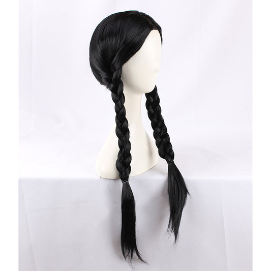 Peluca Trenza Retorcida con Raya Central Negra para Halloween - Image 2