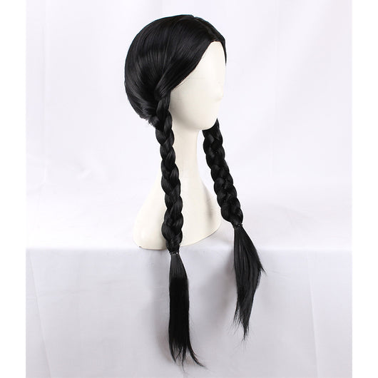 Peluca Trenza Retorcida con Raya Central Negra para Halloween - Image 2