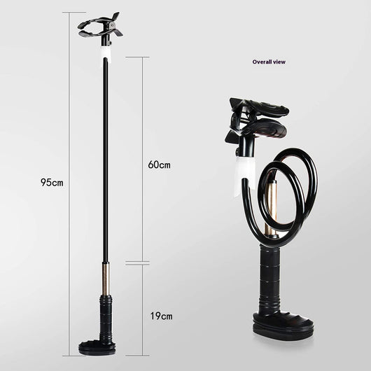 White flexible gooseneck ventilator hose bracket with a device clamp and a C-clamp base. - Image 8