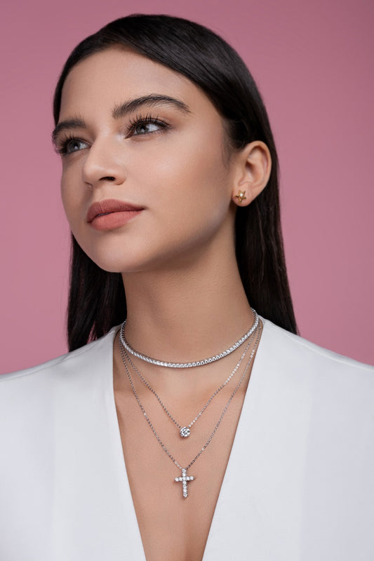 Conjunto de Joyería Minimalista con Moissanita Premium y Plata 925 Chapada en Platino