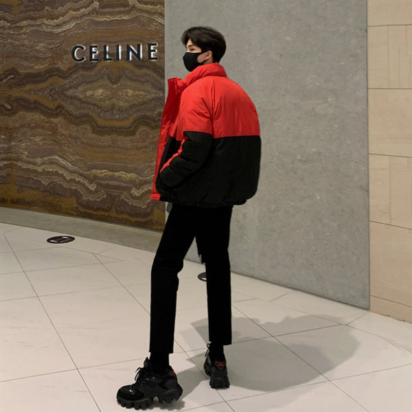 Abrigo Coreano Oversized con Contraste de Colores