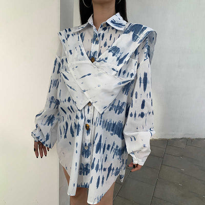 Camisa Mujer Solapa Irregular Abotonada Simple - Image 10