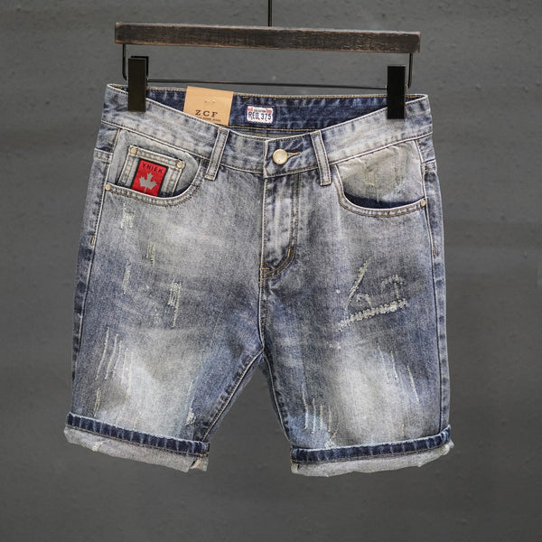 Pantalones Cortos Denim Rotos con Dobladillo Fuzzy - Estilo Retro Trendy para Hombre - Image 5