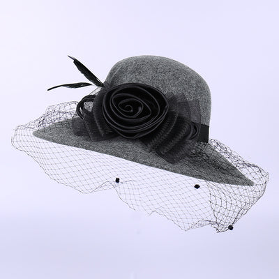 Sombrero de Lana Pura para Mujer con Encaje Floral y Ala Ancha - Image 10